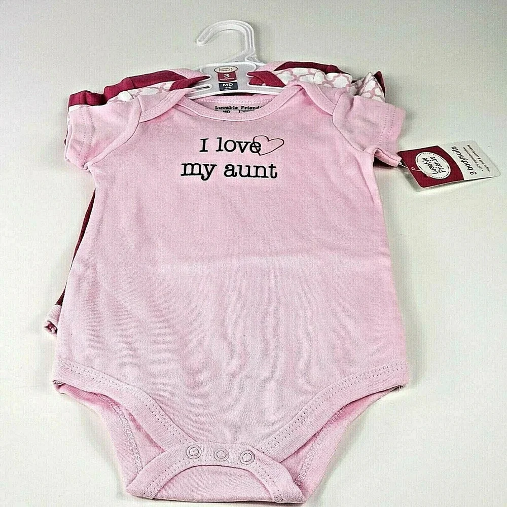 Luvable Friends Bodysuits Girls 3-6 Month 3 piece New‎ pink